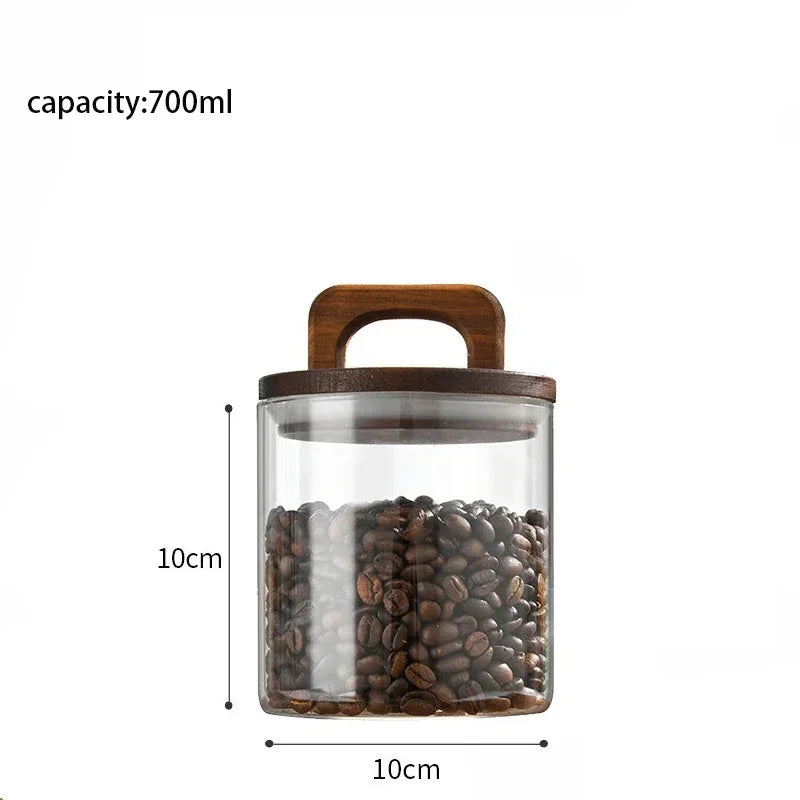 Clear Glass Jar with Bamboo Lid Airtight Canister Food Storage Container for Loose Tea Coffee Bean Sugar Salt Kitchen Organizer