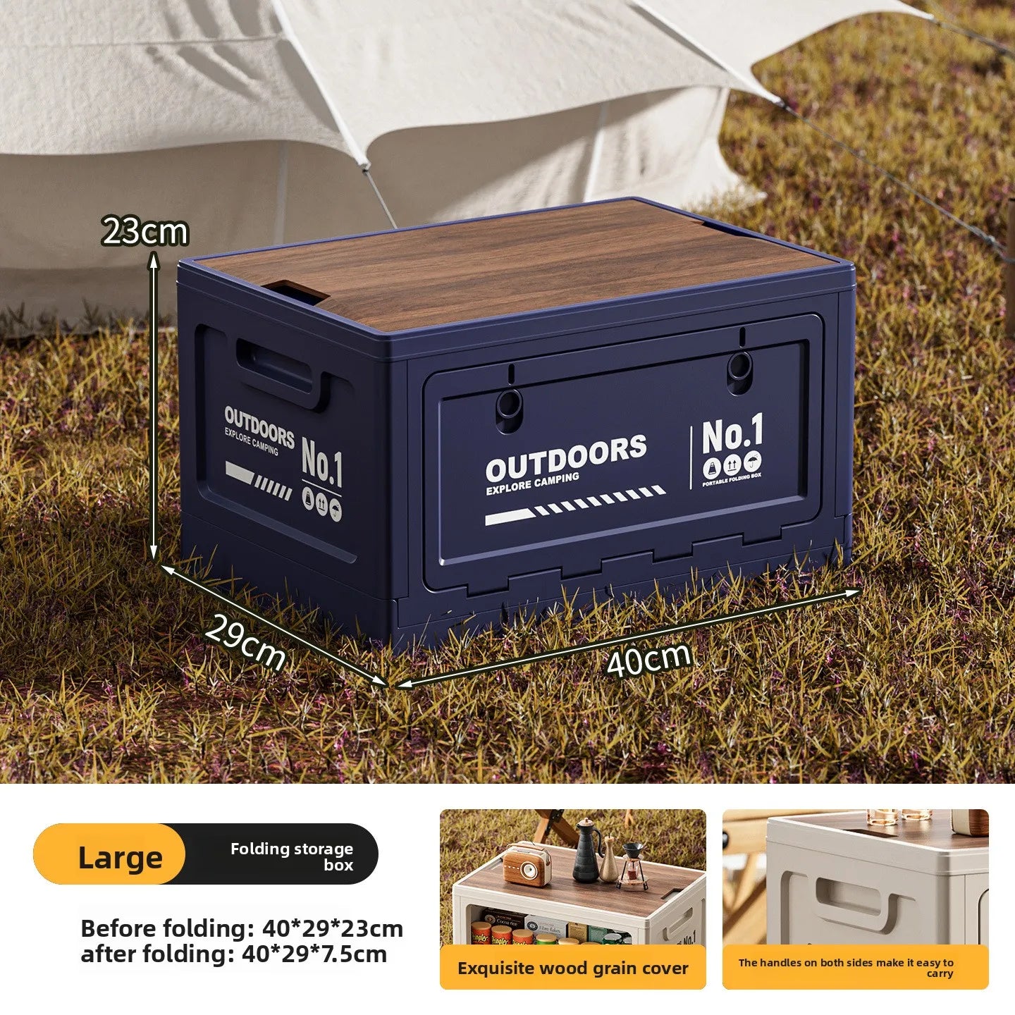 Foldable Storage Box for Camping Outdoor Large Capacity Side Opening Organizer for Car Home Toys Clothes