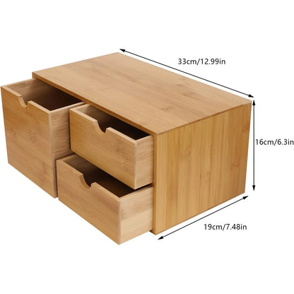 Desktop Drawers, Bamboo Desk Organizer Drawer, Tabletop Storage Organization Box, Recess Handles, Flat Top for Office Home
