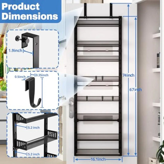 8-Tier Over the door Spice Rack Organizer Large Heavy Duty Metal Wall Mount or Over The Door 2 in 1 Rust-Proof Hanging Storage