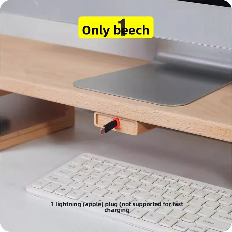 Extendable Charging Cord Holder Walnut Cable Organizer Self-Adhesive Desk Wire Management for Phone Laptop Minimalist Cord Clip