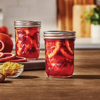 Ball Quilted Crystal Mason Jar w/ Lid & Band, Regular Mouth, 8 Ounces, 12 Count,