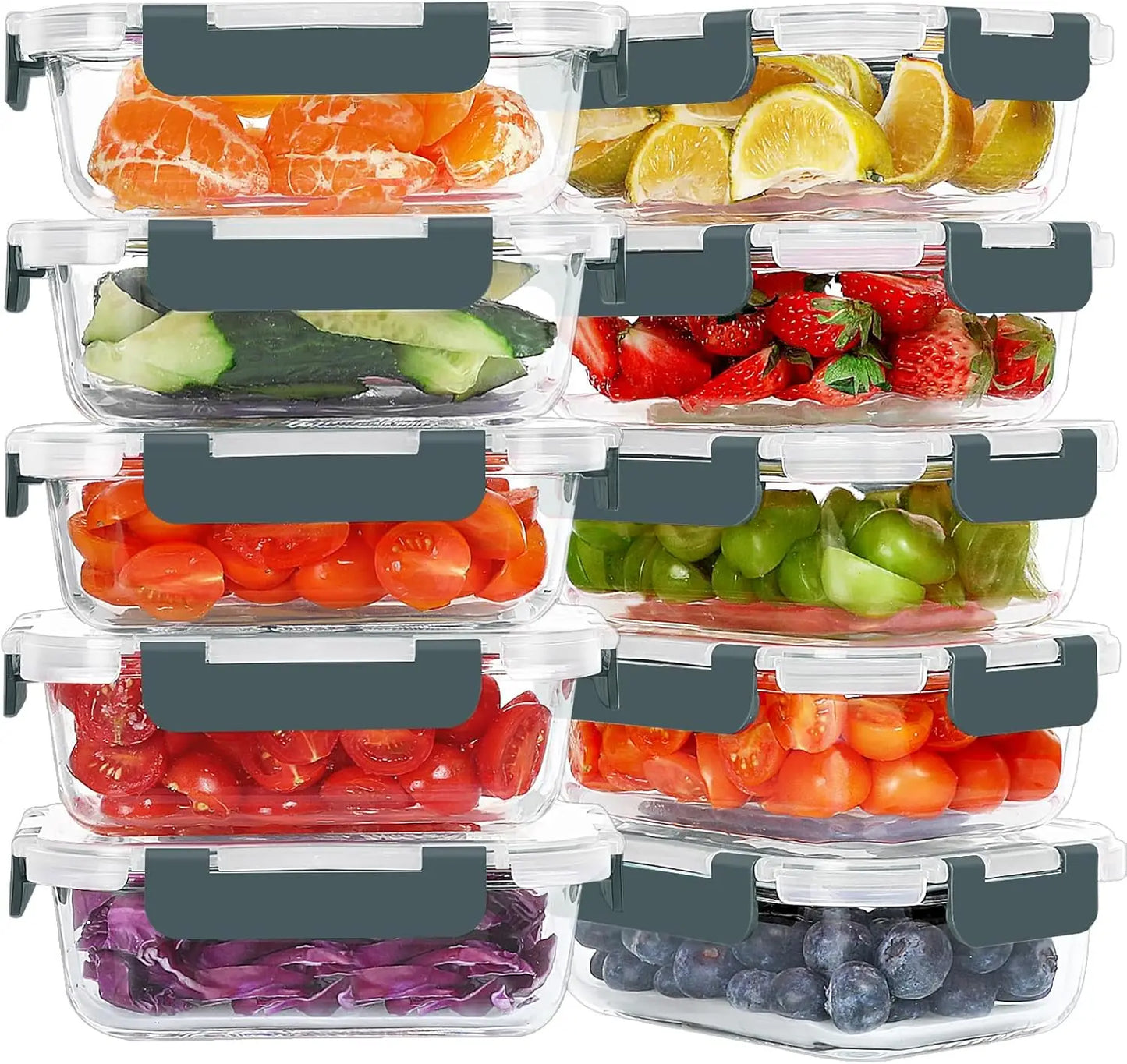 10-Pack 22 oz Glass Meal Prep Containers with Lids, Airtight BPA-Free Lunch Boxes, Microwave and Freezer Safe