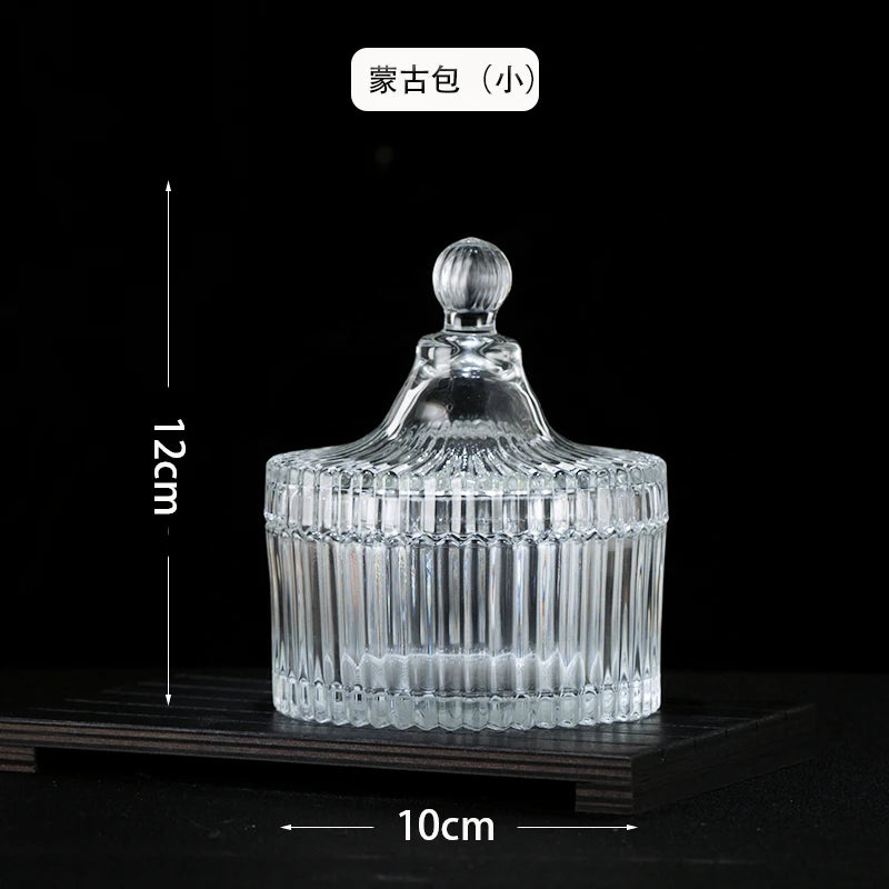 European Diamond Striped Glass Storage Jar Nut Candy Box Crystal Glass Jar with Lid Aromatherapy Candlestick Food Container