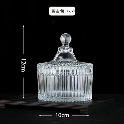 European Diamond Striped Glass Storage Jar Nut Candy Box Crystal Glass Jar with Lid Aromatherapy Candlestick Food Container