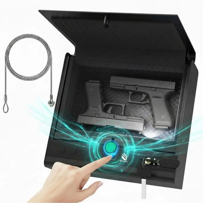 Biometric Gun Safe for Handgun, Quick Access Fingerprint Pistol Safe with Steel Lock Box and Cable Sponge for Home or Car