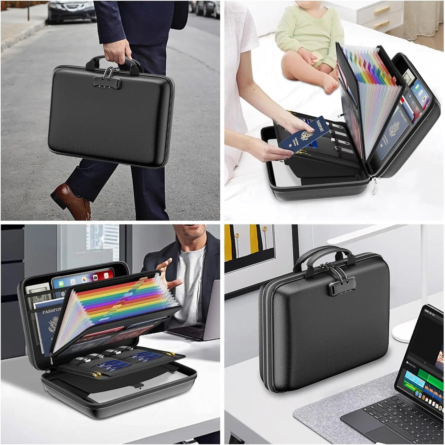 Fireproof Document Organizer with Lock, Hard-Shell Case for Important Files, Laptop Storage, Portable Home Office Travel Safe