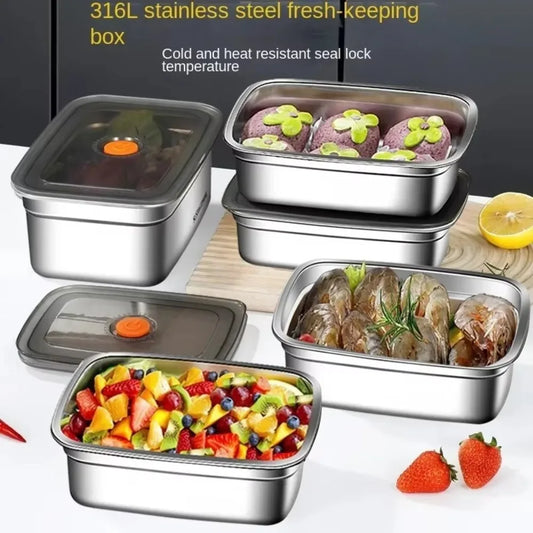 Stainless Steel  Large Capacity Refrigerator Freezer Storage Box Sealed Microwave Suitable Leak-proof Box
