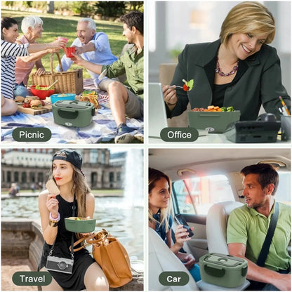 80W Electric Heated Lunch Box Portable Food Warmer Leakproof 2 Compartments Stainless Steel Liner for Work Office Car Truck Home