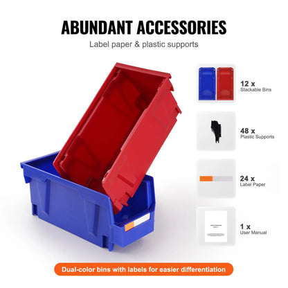 SucceBuy Parts Bin 12pcs 5x5x10in Blue/Red Stackable Plastic Garage Tool Storage Box Container Organizer Bin for Closet Garage