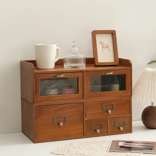 Vintage Solid Wood Desktop Organizer, Drawer Desktop Storage Organizer, Office Organizer, No Assembly Required