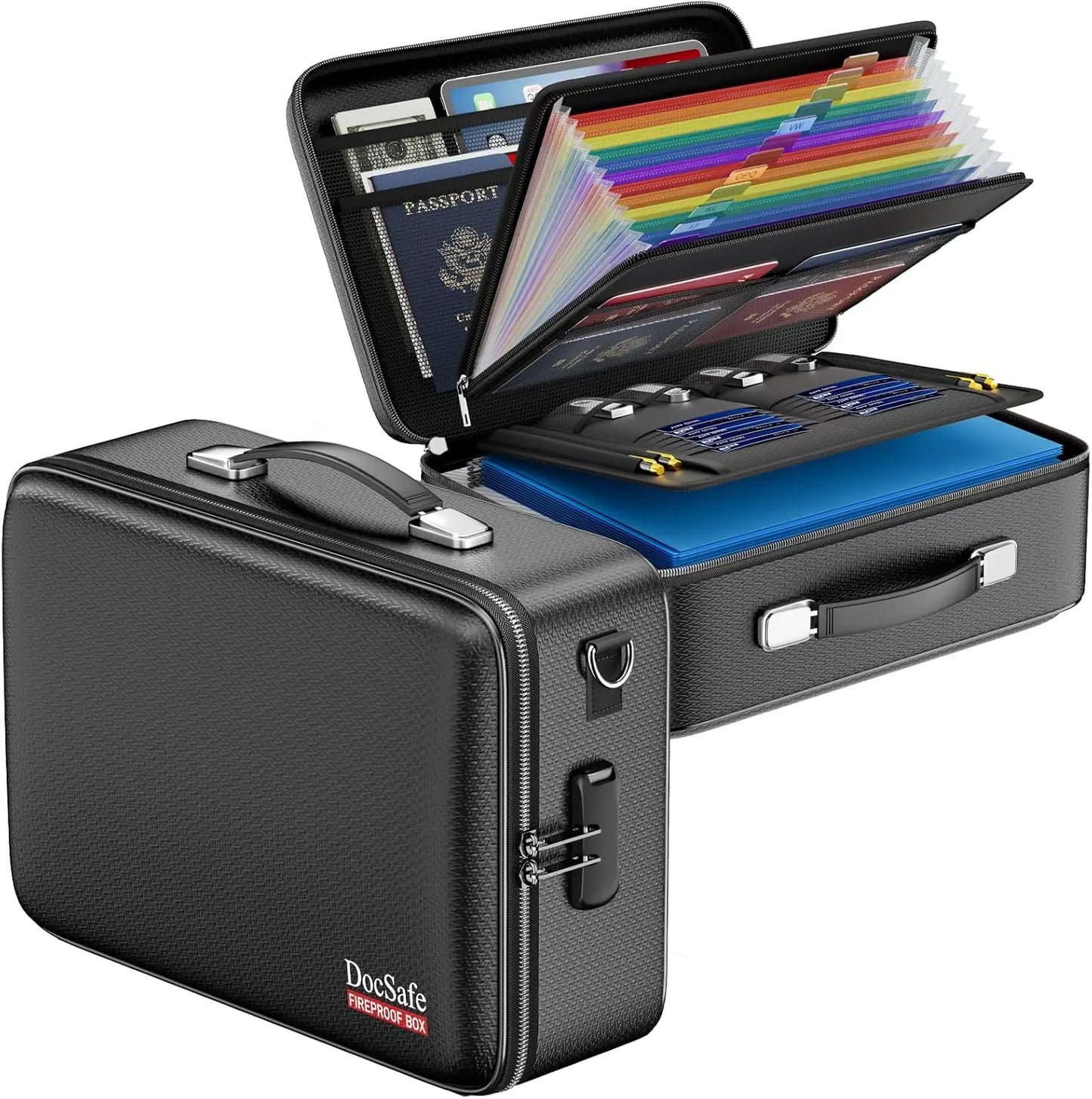 Fireproof Document Box with Lock, Water Resistant Hard Case for Important Files, Laptop Storage in Home Office Travel