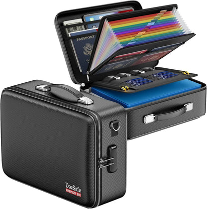 Fireproof Document Box with Lock, Water Resistant Hard Case for Important Files, Laptop Storage in Home Office Travel
