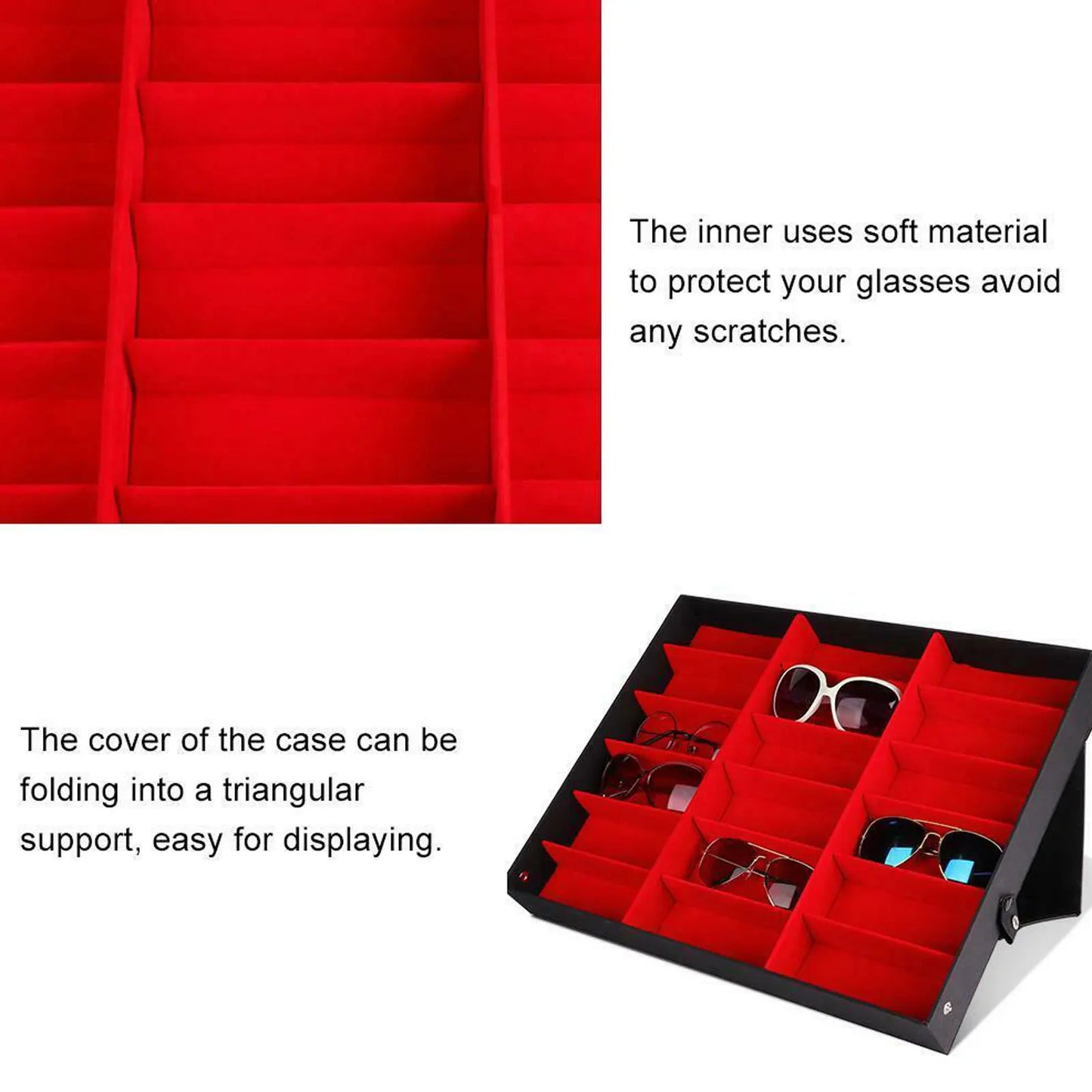 18 slots Glasses display stand Eyeglass Holder Storage Case Organizer Sunglasses Box Tray Tilt Standing Grid Spectacles boxes