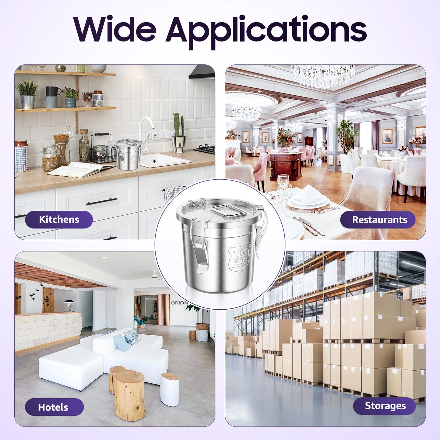 304 Stainless Steel 6L Grain Container, Countertop Rice Dispenser for Kitchen Hotel Canteen