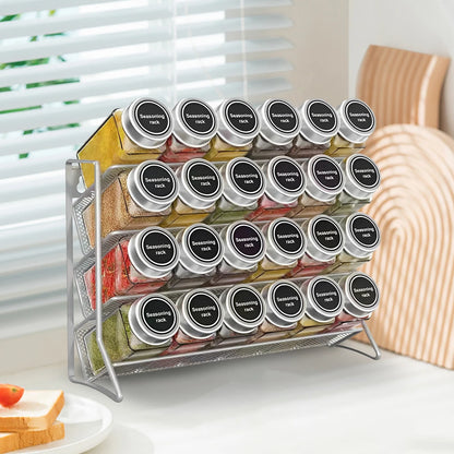 4 Tier Spice Jar Rack Wall Mounted Herb Container Holder Carbon Steel Spice Seasoning Organizer for Small Can Storage