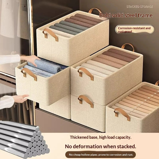 Foldable Fabric Storage Box for Home Use Wardrobe Organizer for Clothes and Pants Layered Storage Solution