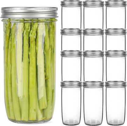Wide Mouth 24oz Glass Canning Jars, 12-Pack with Airtight Lids for Food Storage and DIY Projects