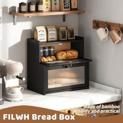 Bread Box for Kitchen Countertop Double Layer Large
