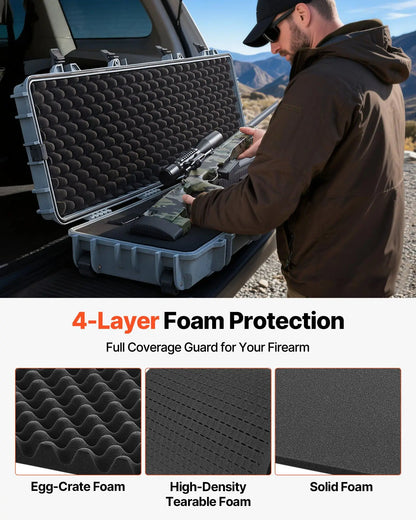 Hard Rifle Case, Lockable Rifle Case with Pre-cut Foams, 50 in Movable Gun Storage with Wheels, IP67 Waterproof & Dustproof