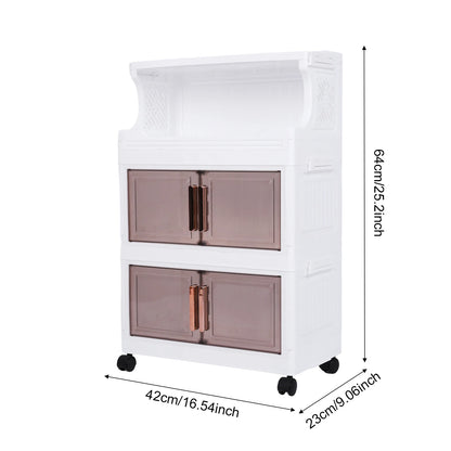 3/4-Tier Stackable Storage Boxes Heavy-Duty Plastic Storage Cabinet Foldable Organization with Door and Wheels Storage Container
