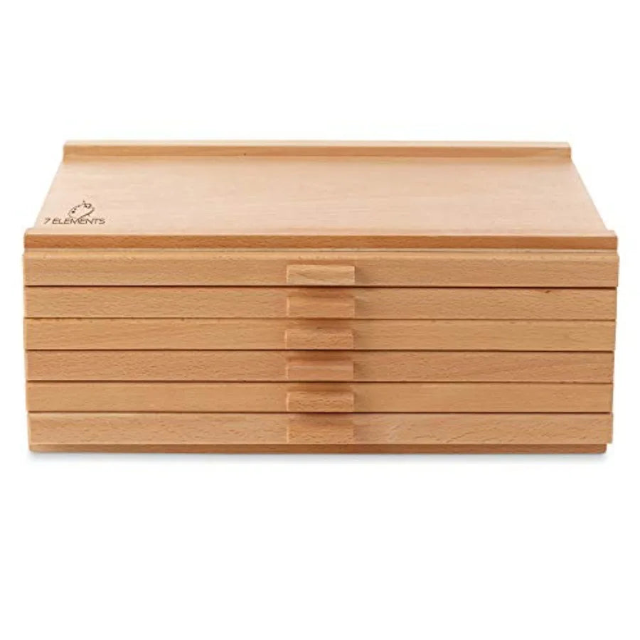 12 Drawer Wooden Artist Storage Box for Pastels Pencils Pens Markers Brushes and Tools in Brown with Organized Compact Design