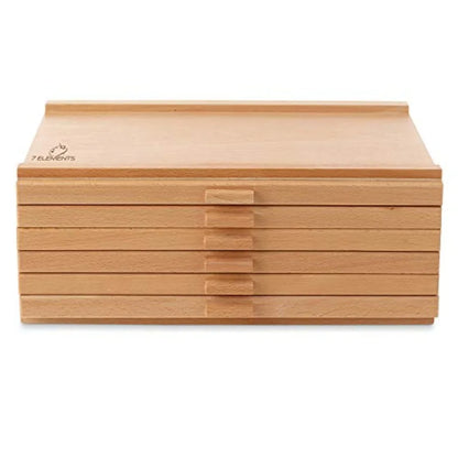 12 Drawer Wooden Artist Storage Box for Pastels Pencils Pens Markers Brushes and Tools in Brown with Organized Compact Design