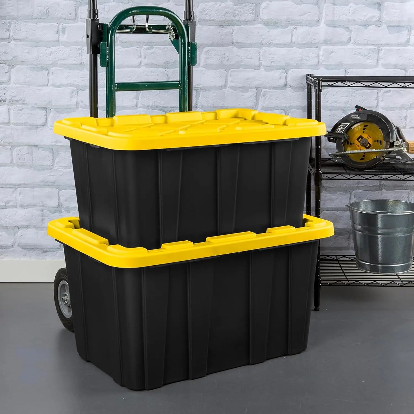 6-Pack Industrial Tote, Plastic Storage Container Bins with Lids, 27 Gallon - Heavy-Duty Organizing Containers for Closet,