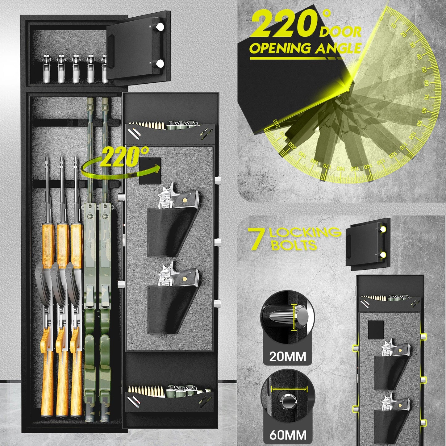 kavey 2 In 1 Gun Safes，4-5 Digital Rifle safe with Adjustable Gun Racks & Pistol Holder, Double Storage Gun Cabinet