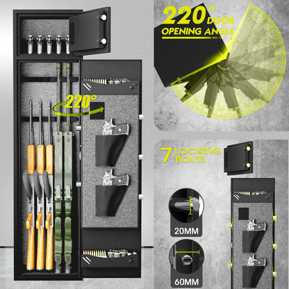 kavey 2 In 1 Gun Safes，4-5 Digital Rifle safe with Adjustable Gun Racks & Pistol Holder, Double Storage Gun Cabinet