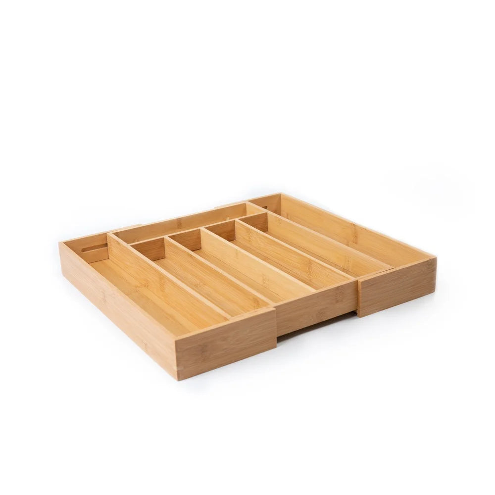 Natural Bamboo Expandable Silverware Organizer Drawer Storage Utensil Holder Kitchen Cutlery Tray Adjustable Compartment Durable