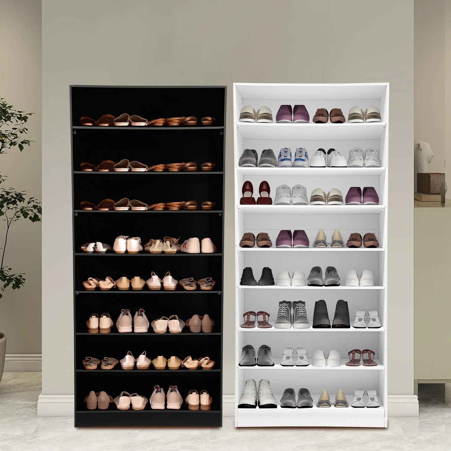 80cm Shoe Organizer 8 Tiers Shoe shelf Shelves Organizers Storage Cabinet White/Black For Storing Shoes, Trainers, sandals