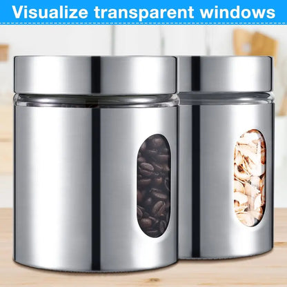 6 Pack Kitchen Canisters Set Airtight Coffee Sugar Tea Candy Storage Jars with Window Glass Stainless Steel Containers with Lids