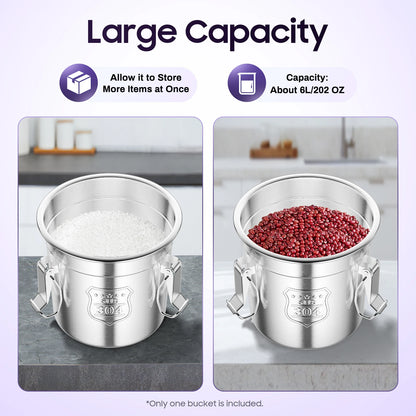 304 Stainless Steel 6L Grain Container, Countertop Rice Dispenser for Kitchen Hotel Canteen