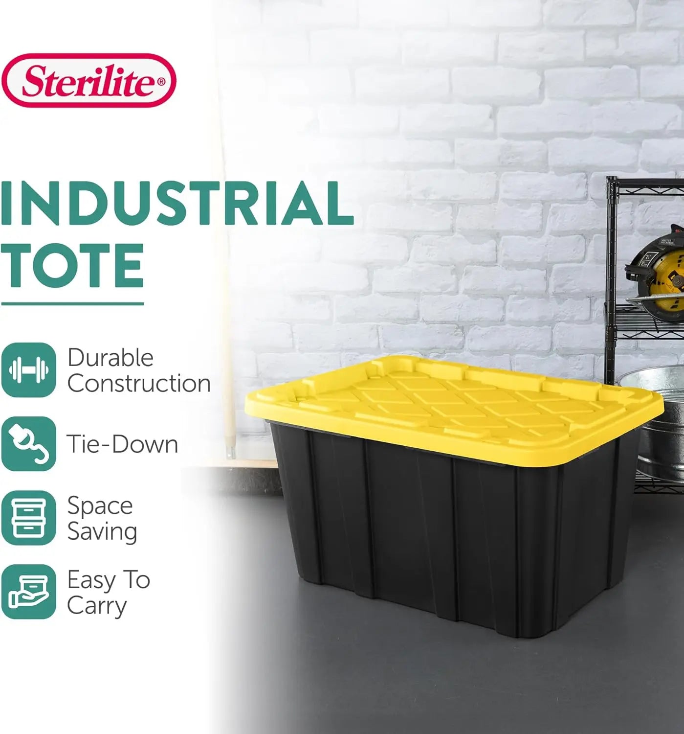 6-Pack Industrial Tote, Plastic Storage Container Bins with Lids, 27 Gallon - Heavy-Duty Organizing Containers for Closet,