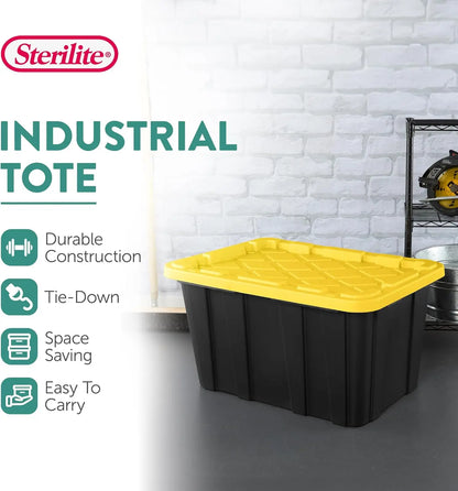 6-Pack Industrial Tote, Plastic Storage Container Bins with Lids, 27 Gallon - Heavy-Duty Organizing Containers for Closet,