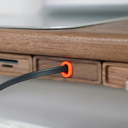 Extendable Charging Cord Holder Walnut Cable Organizer Self-Adhesive Desk Wire Management for Phone Laptop Minimalist Cord Clip
