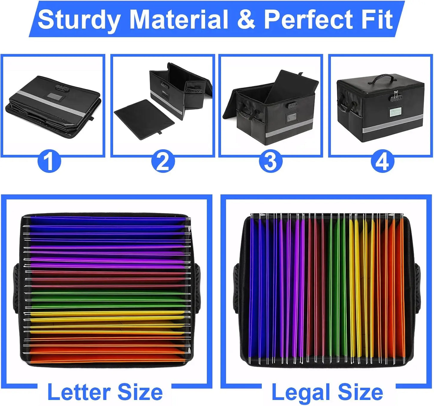 Fireproof Document Organizer Box with Lock, Portable File Storage Container for Home Office