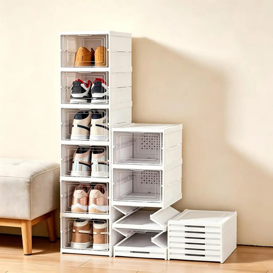 6 Layers Shoes Box Foldable Transparent Sneaker Shoe Storage Organizers Box Stackable Dustproof High-top Cabinet Shoe Rack Shelf
