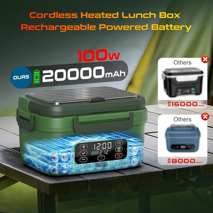 Portable Electric Lunch Box with 20000mAh Battery, Smart Timer, Adjustable Temperature, Leakproof Design
