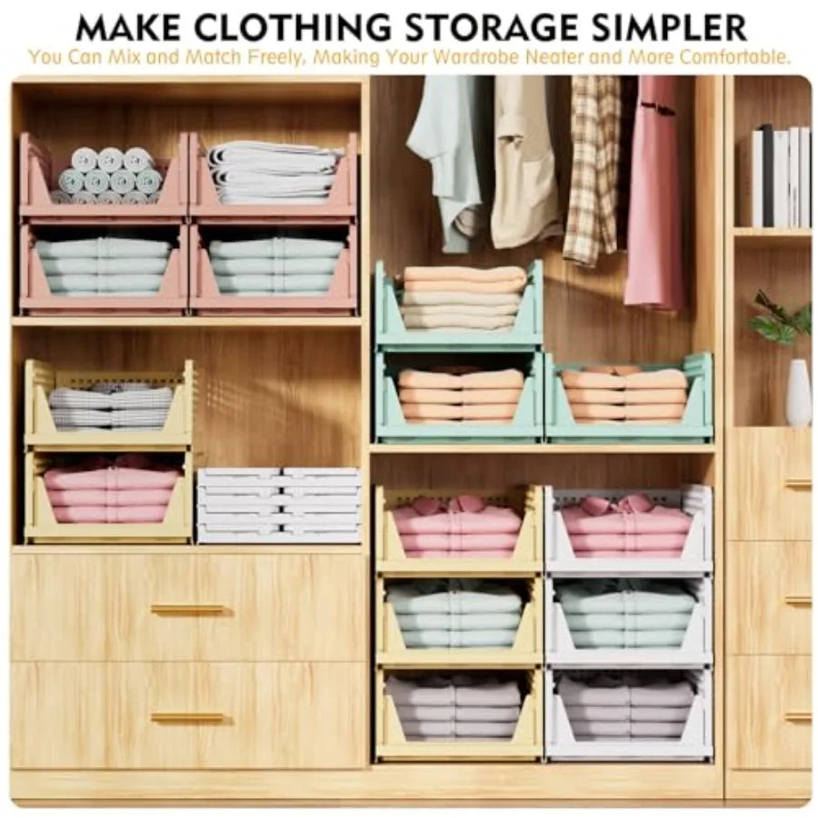 Stackable Closet Organizer Box, Multifunctional and Foldable Closet Storage Basket for Bathroom Kitchen Laundry Room Wardrobe S