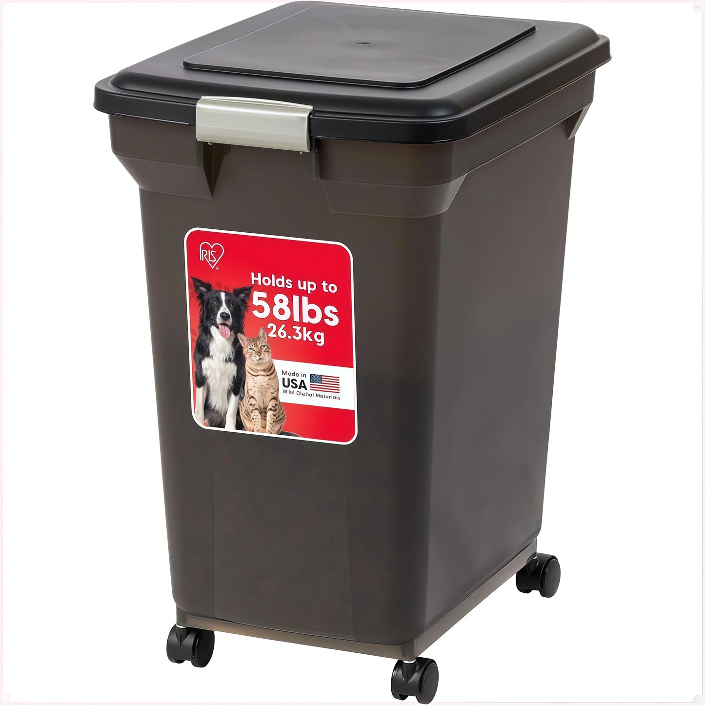 Airtight Dog Food Storage Container, Up to 58 lbs, Attachable Wheels,, Keep Fresh, Easy Mobility,