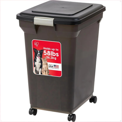 Airtight Dog Food Storage Container, Up to 58 lbs, Attachable Wheels,, Keep Fresh, Easy Mobility,