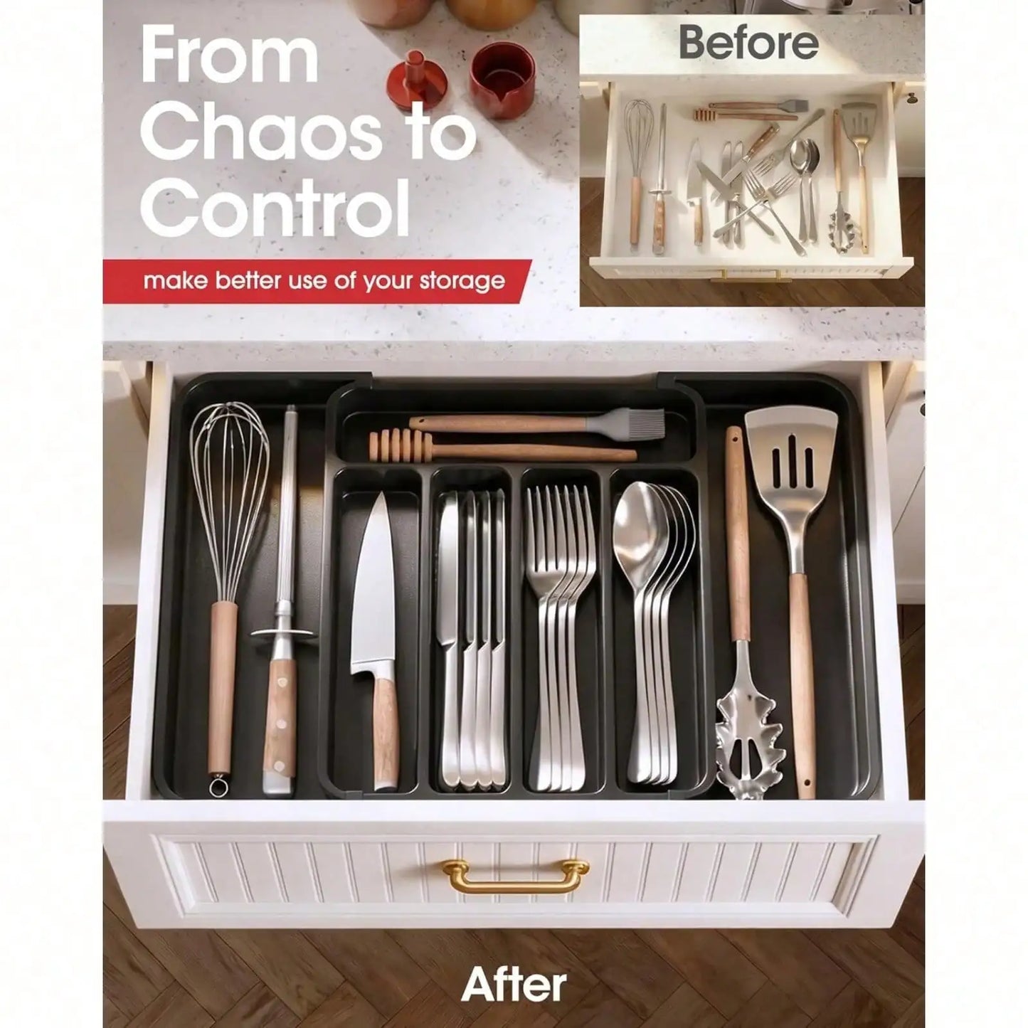 Kitchen tableware storage expert Extra Large Expandable Silverware Organizer