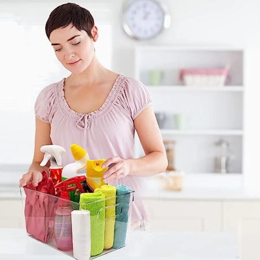 Clear Plastic Storage Bins for Kitchen Pantry Fridge Freezer Bathroom Medicine Cabinet Organizer Containers Transparent Color D