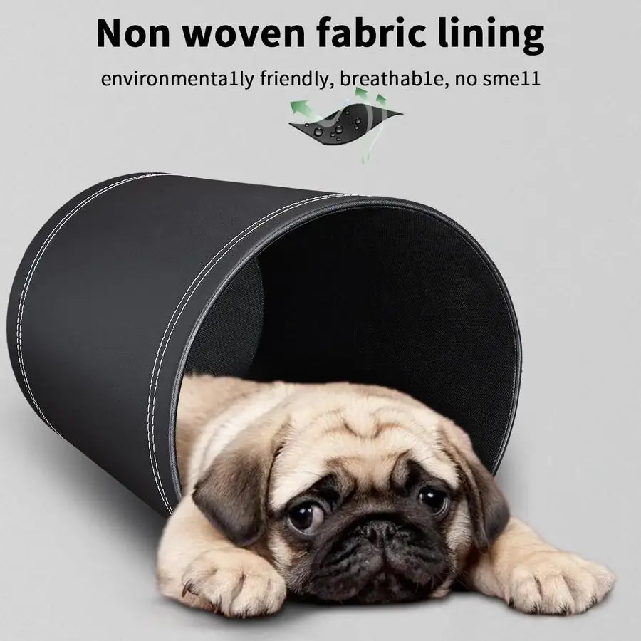 Pack Black Round PU Leather Wastebasket, Trash Basket, Garbage Can Container Bins for Bathrooms