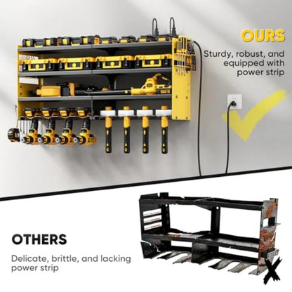 Tool Organizer Wall Mount Charging, 4 Layer Heavy Duty Metal Storage Rack Loads 600lbs with 8 Cordless Drill Holder, Battery Ut