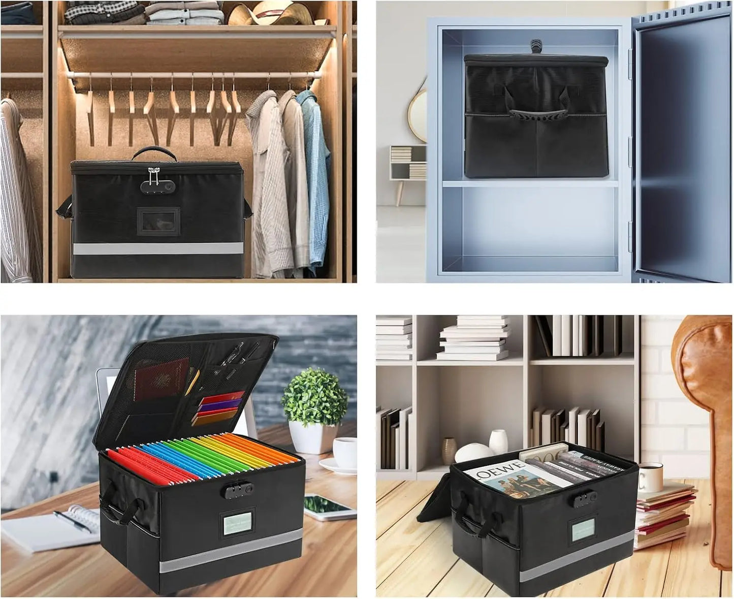 Fireproof Document Organizer Box with Lock, Portable File Storage Container for Home Office
