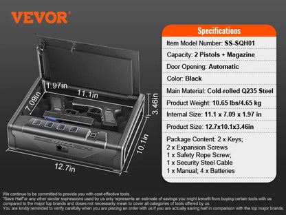 VEVOR Gun Safe Q235 Steel Pistol Safe 3-Way Quick Access Firearm Case Gun Box Advanced Biometric Technology Travel Gun Safe