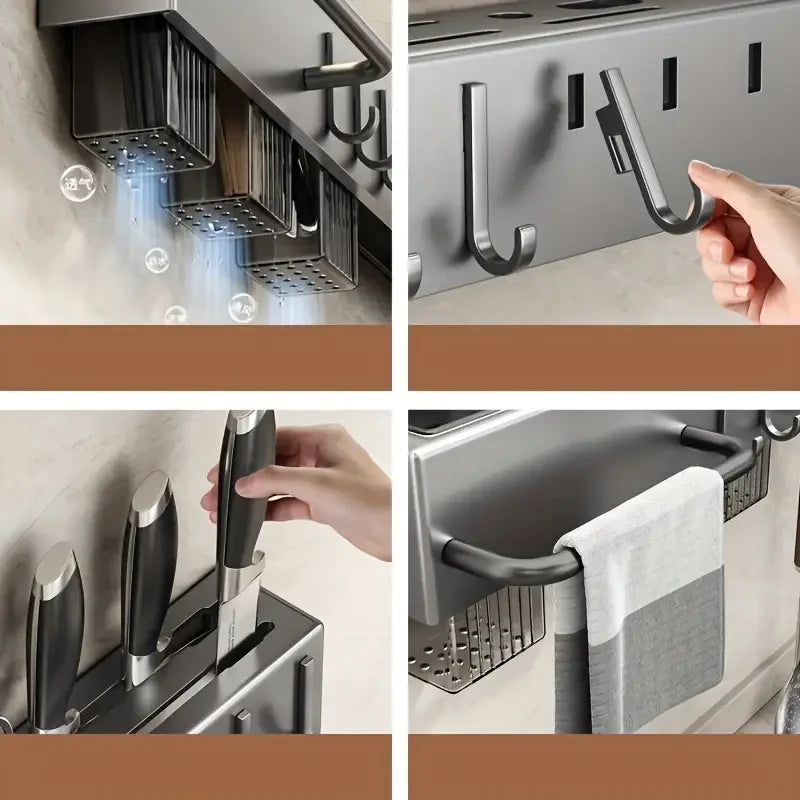 60cm Wall-mounted Kitchen Organizer Shelf Spice Storage Rack Kitchen Knife Holder Wall Seasoning Chopstick Spoon Shovel Storage